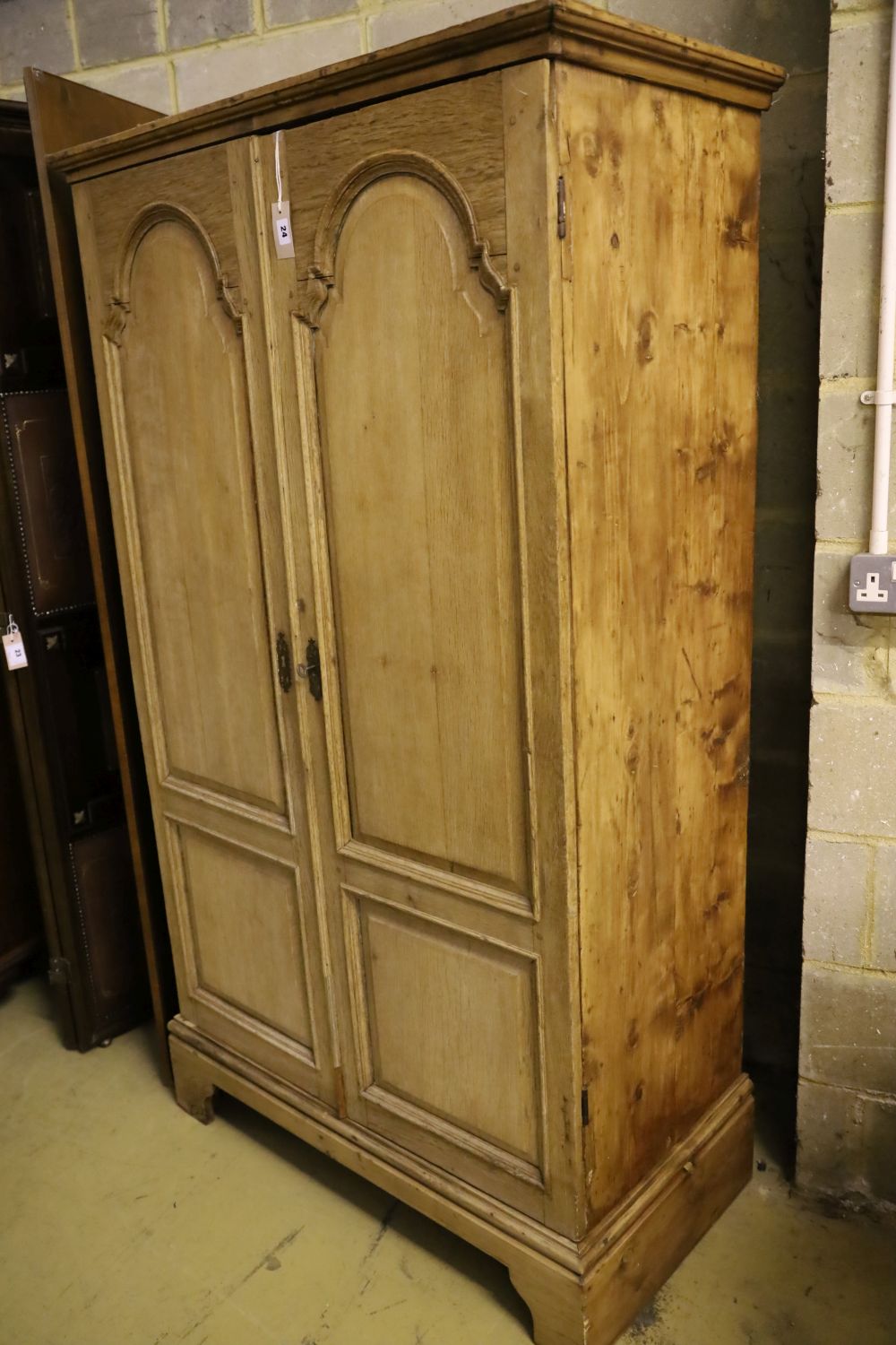 A Georgian style oak two door wardrobe, width 102cm depth 52cm height 179cm